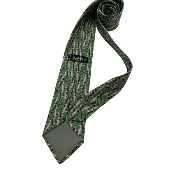 HERMÈS 5423 OA XL Green Monogram H Silk LUXURY Tie FRANCE - Picture 2 of 6